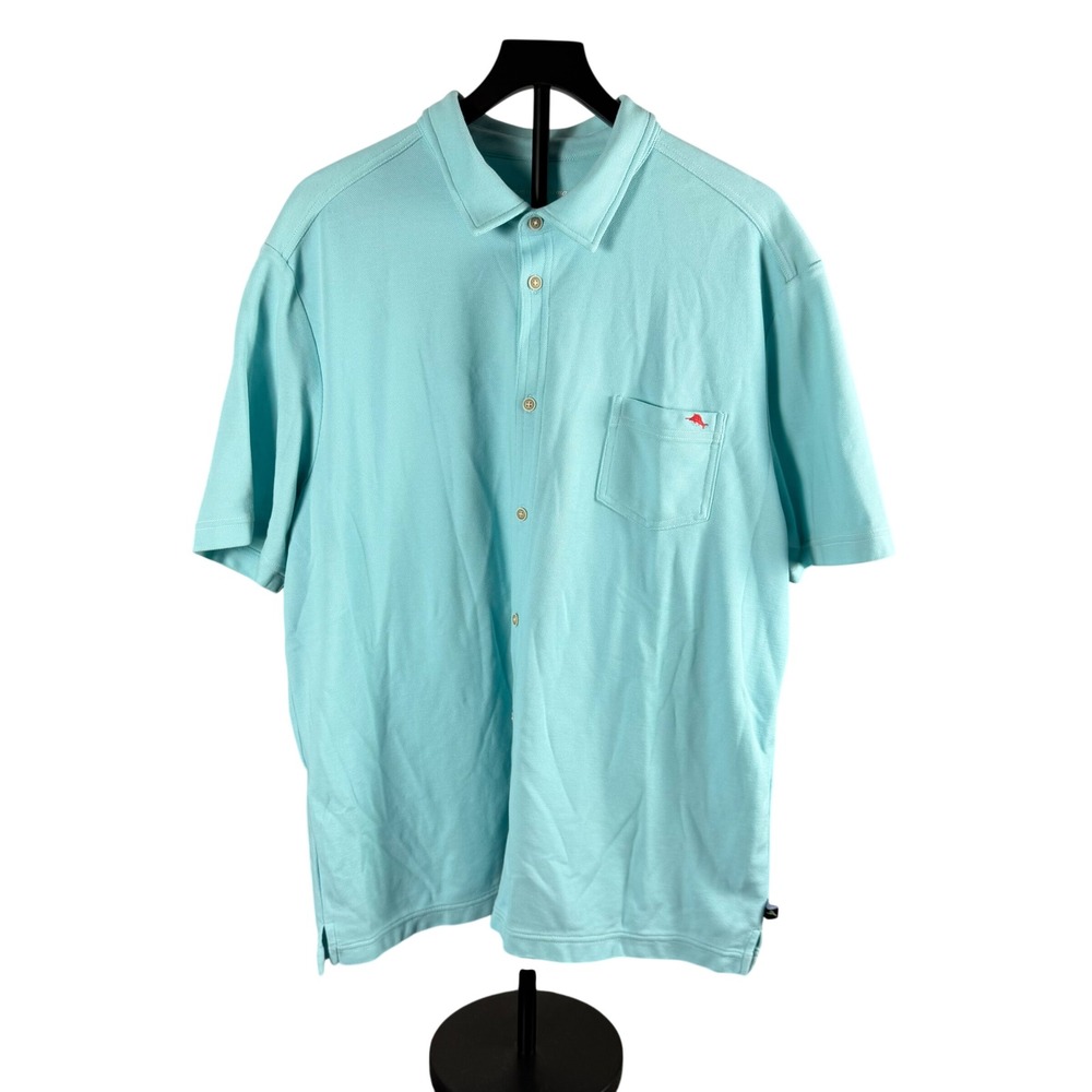 Tommy Bahama Mens XXL IslandZone Supima Cotton Pique Button Down Shirt Aqua Blue